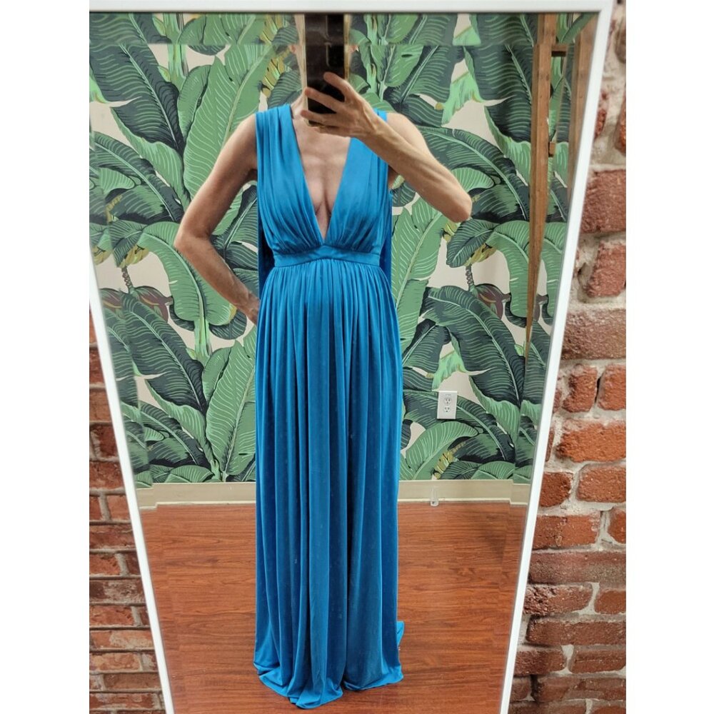 NWT Halston Ashley Jersey V-Neck Gown in AZURE SIZE 0